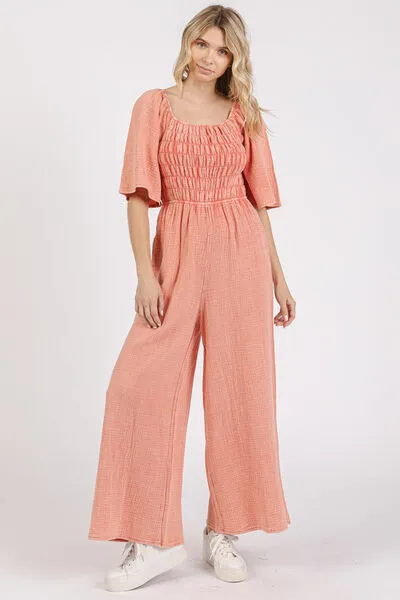 Mittoshop Mineral Wash Gauze Ruched Wide Leg Jumpsuit sold by Charming Charlie product image thumbnail 3
