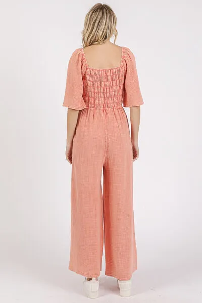 Mittoshop Mineral Wash Gauze Ruched Wide Leg Jumpsuit sold by Charming Charlie product image thumbnail 2