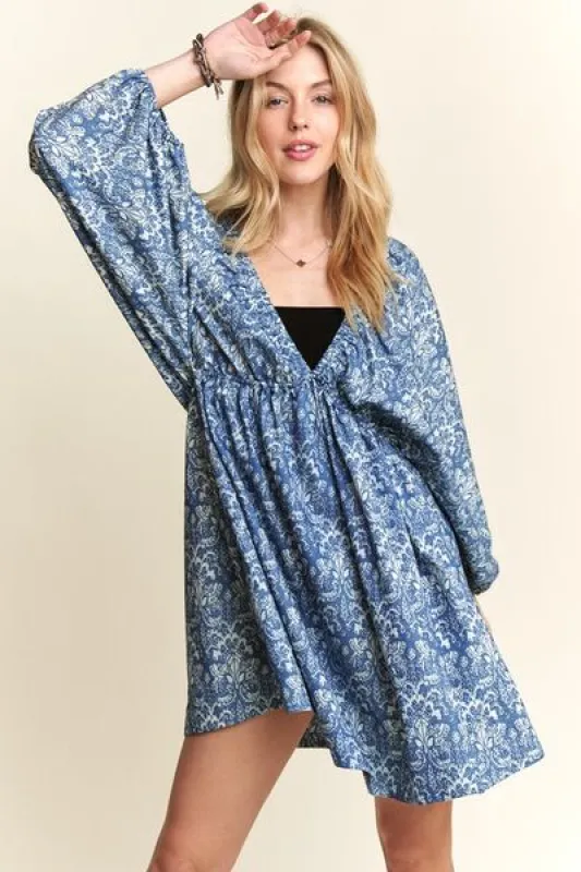 ADORA Printed V-Neck Batwing Sleeve Mini Dress sold by Charming Charlie