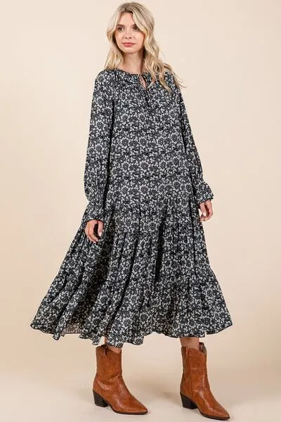 Mittoshop Printed Tie Neck Flounce Sleeve Midi Dress sold by Charming Charlie product image thumbnail 4