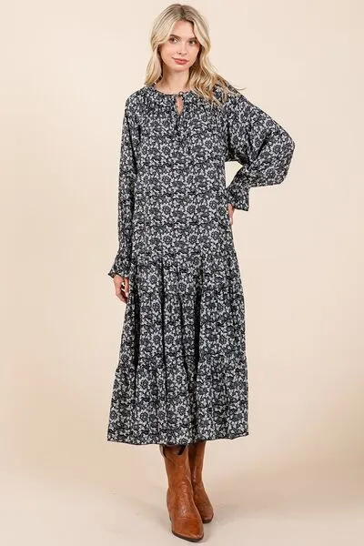 Mittoshop Printed Tie Neck Flounce Sleeve Midi Dress sold by Charming Charlie product image thumbnail 2