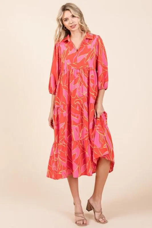 Mittoshop Tiered Printed Collared Neck Midi Dress sold by Charming Charlie