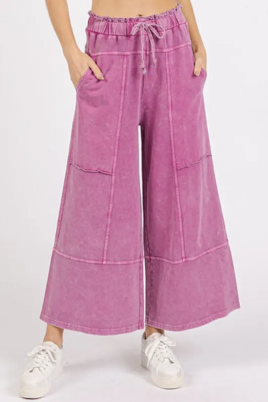 Mittoshop Mineral Wash Seam French Terry Wide Leg Pants sold by Charming Charlie