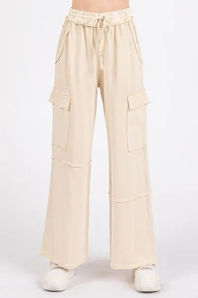 Mittoshop Mineral Wash Elastic Waist Cargo Wide Leg Pants sold by Charming Charlie product image thumbnail 3