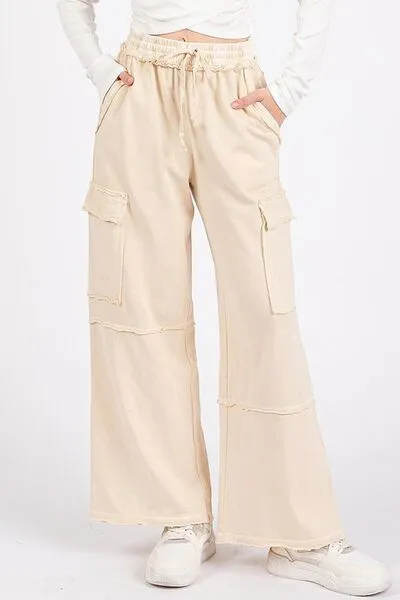 Mittoshop Mineral Wash Elastic Waist Cargo Wide Leg Pants sold by Charming Charlie