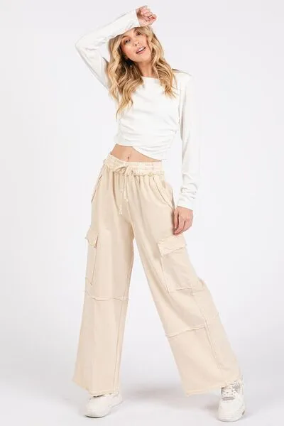 Mittoshop Mineral Wash Elastic Waist Cargo Wide Leg Pants sold by Charming Charlie product image thumbnail 5