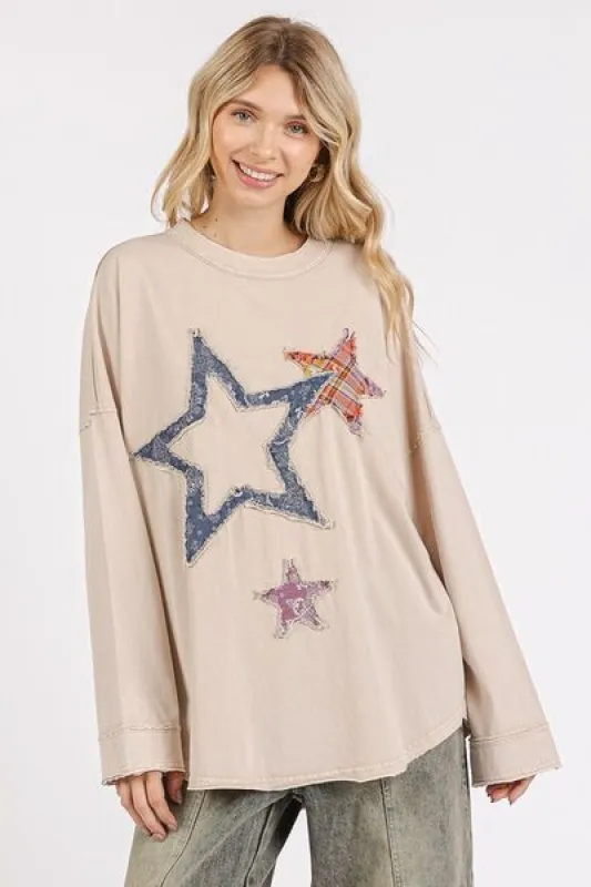Mittoshop Mineral Wash Star Patch Long Sleeve T-Shirt sold by Charming Charlie