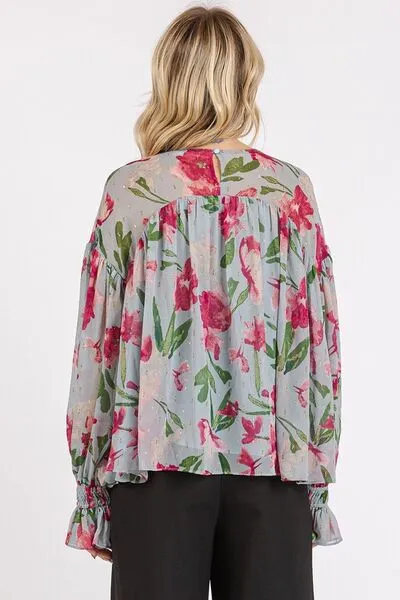 Mittoshop Floral Round Neck Flounce Sleeve Blouse sold by Charming Charlie product image thumbnail 4