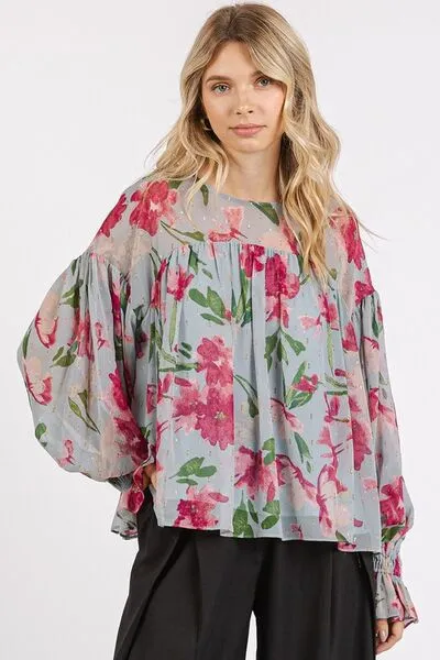 Mittoshop Floral Round Neck Flounce Sleeve Blouse sold by Charming Charlie product image thumbnail 2