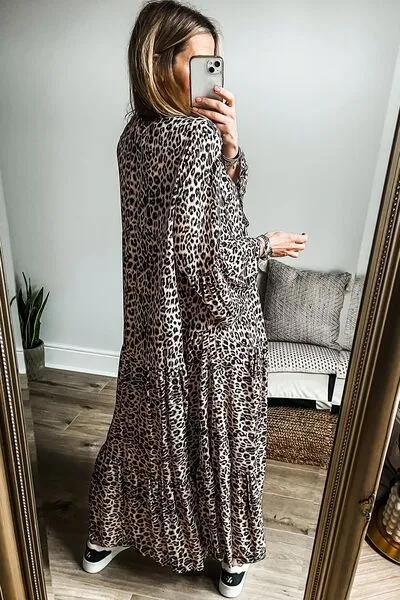 Leopard Notched Long Sleeve Maxi Dress sold by Charming Charlie product image thumbnail 3
