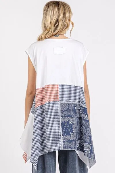 Mittoshop Patchwork Mineral Washed Round Neck Cap Sleeve Top sold by Charming Charlie product image thumbnail 2