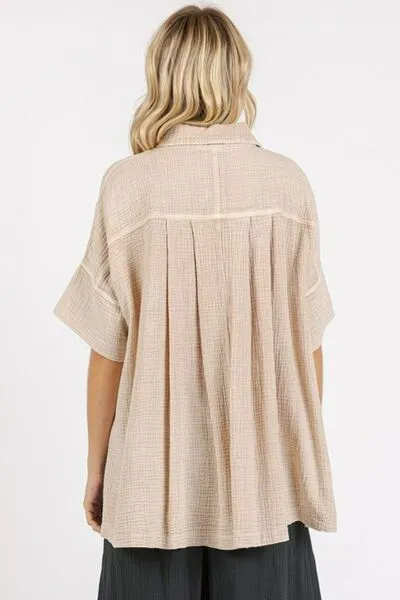 Mittoshop Mineral Wash Gauze Oversized Short Sleeve Shirt sold by Charming Charlie product image thumbnail 2