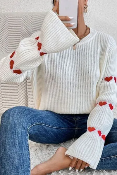 Heart Round Neck Long Sleeve Sweater sold by Charming Charlie