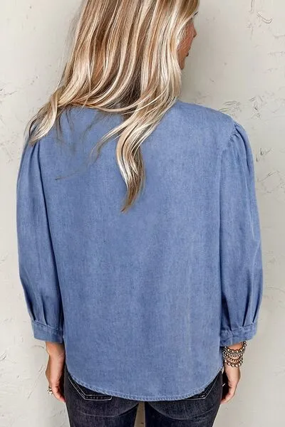 Bow Tie Long Sleeve Denim Top sold by Charming Charlie product image thumbnail 2