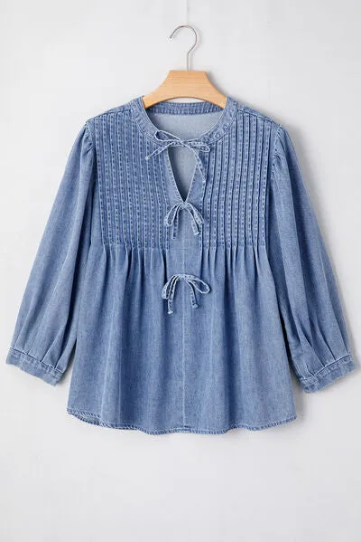 Bow Tie Long Sleeve Denim Top sold by Charming Charlie product image thumbnail 4
