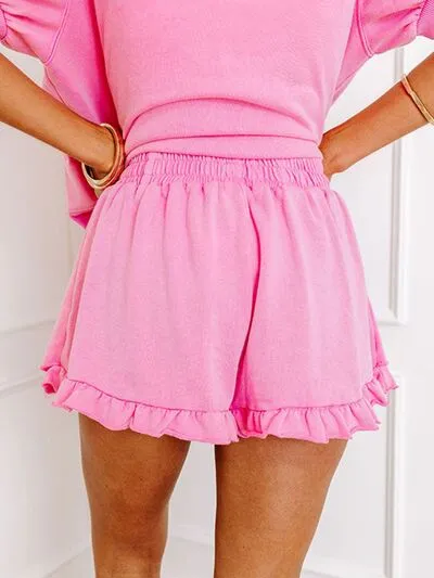 Half Zip Puff Sleeve Top and Ruffled Shorts Set sold by Charming Charlie product image thumbnail 4
