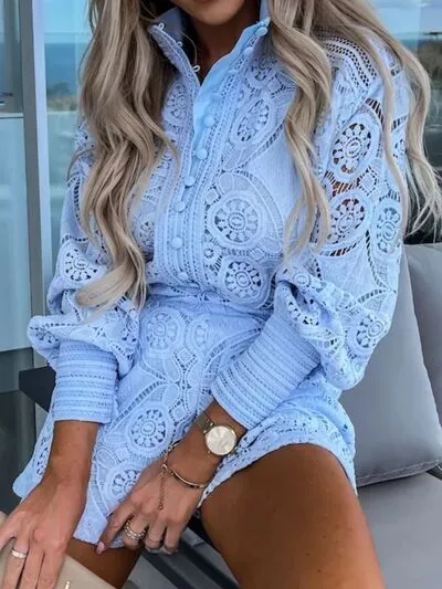 Button Detail Lace Lantern Sleeve Top and Shorts Set sold by Charming Charlie product image thumbnail 3