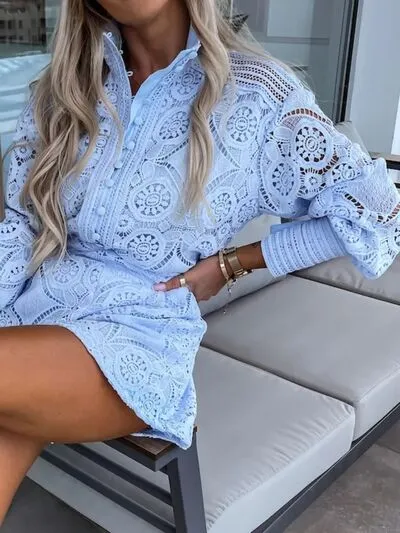 Button Detail Lace Lantern Sleeve Top and Shorts Set sold by Charming Charlie product image thumbnail 4