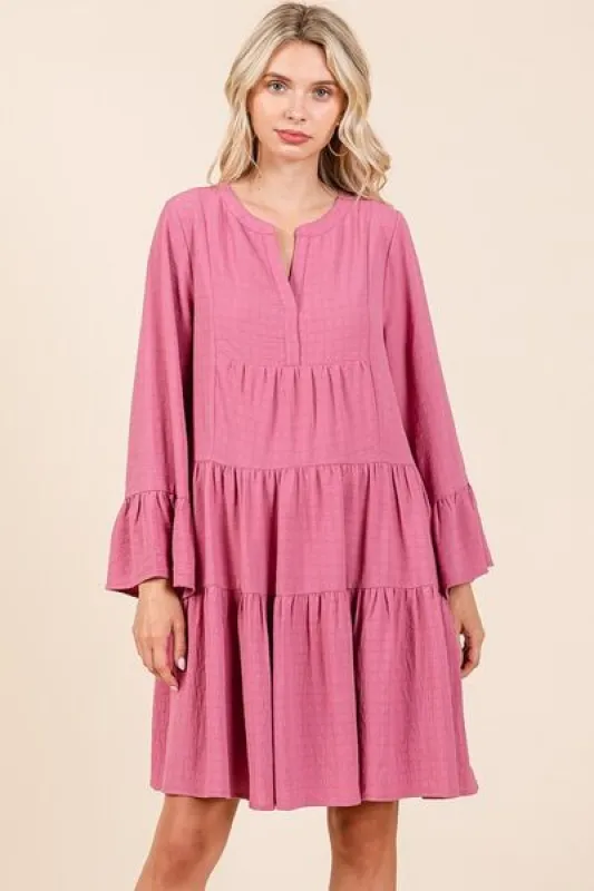 Mittoshop Tiered Notched Flare Sleeve Dress sold by Charming Charlie