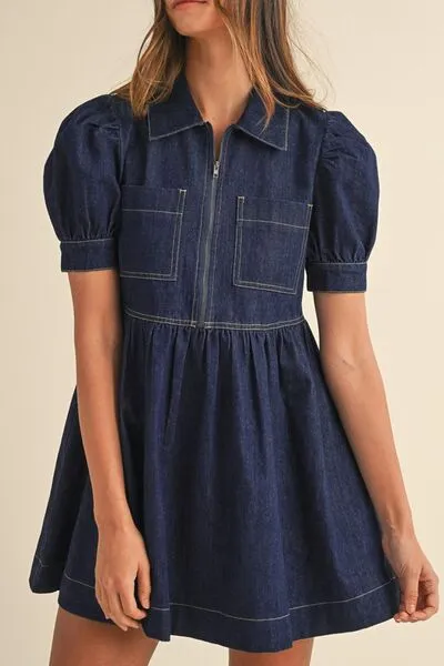Collared Neck Half Zip Denim Dress sold by Charming Charlie