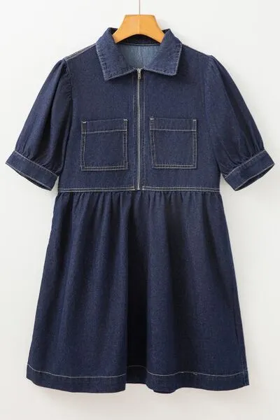 Collared Neck Half Zip Denim Dress sold by Charming Charlie product image thumbnail 4