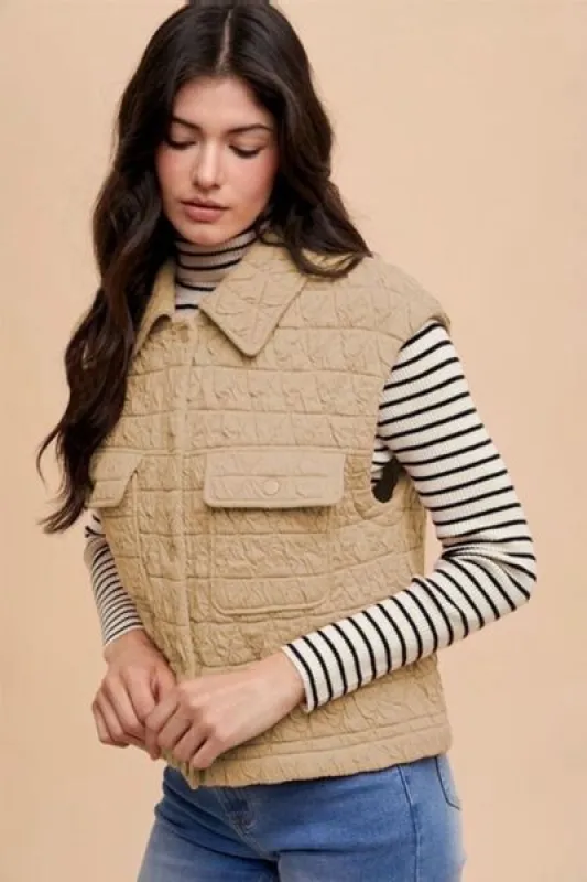Annie Wear Texture Quilted Snap Down Vest Coat sold by Charming Charlie