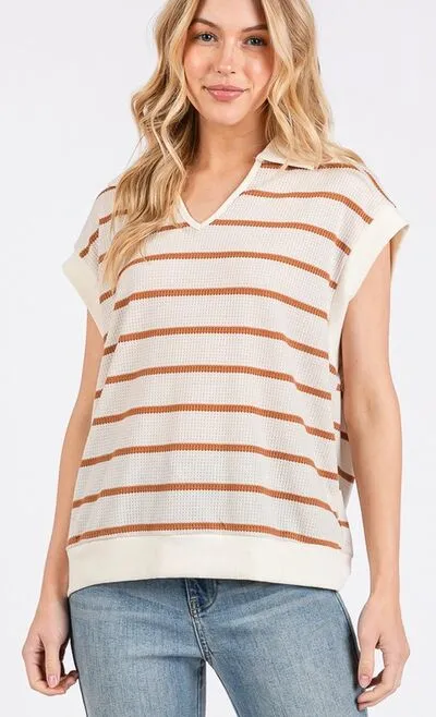 Ces Femme Collared Neck Contrast Striped Sweater Vest sold by Charming Charlie