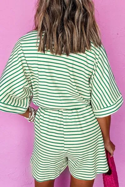 Striped Half Sleeve Tie Waist Romper sold by Charming Charlie product image thumbnail 3