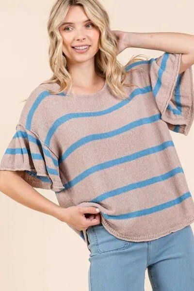 Mittoshop Striped Flounce Sleeve Knit Top sold by Charming Charlie product image thumbnail 4