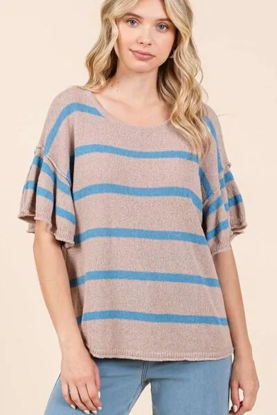Mittoshop Striped Flounce Sleeve Knit Top sold by Charming Charlie