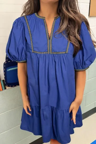 Notched Puff Sleeve Mini Dress sold by Charming Charlie product image thumbnail 3