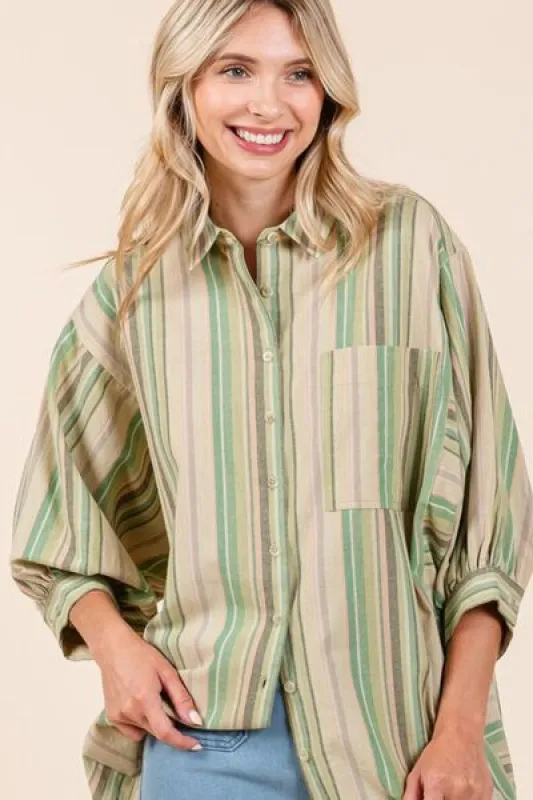 Mittoshop Striped Bubble Sleeve Button Down Shirt sold by Charming Charlie