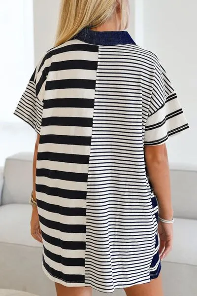 Button Detail Striped Short Sleeve Mini Dress sold by Charming Charlie product image thumbnail 3