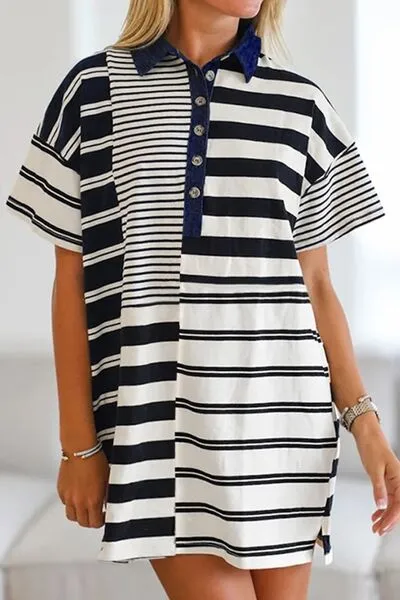 Button Detail Striped Short Sleeve Mini Dress sold by Charming Charlie product image thumbnail 2