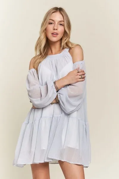 ADORA Cold Shoulder Balloon Sleeve Mini Dress sold by Charming Charlie product image thumbnail 4