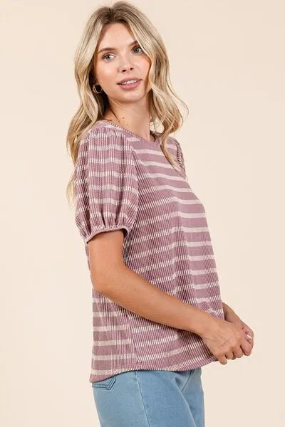 Mittoshop Contrast Striped Short Puff Sleeve Knit Top sold by Charming Charlie product image thumbnail 5