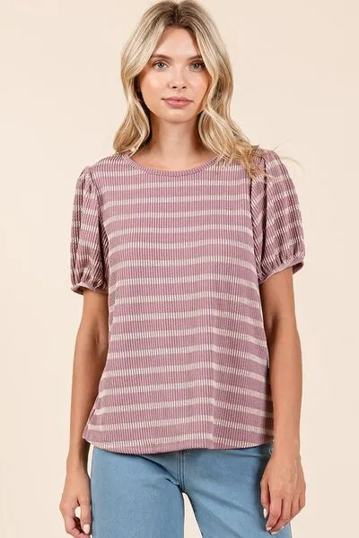 Mittoshop Contrast Striped Short Puff Sleeve Knit Top sold by Charming Charlie product image thumbnail 3