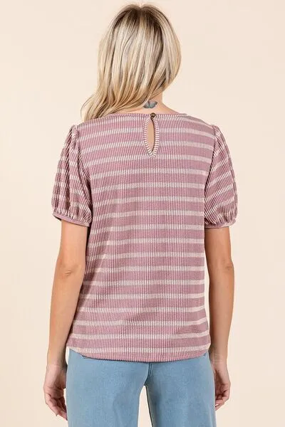 Mittoshop Contrast Striped Short Puff Sleeve Knit Top sold by Charming Charlie product image thumbnail 2