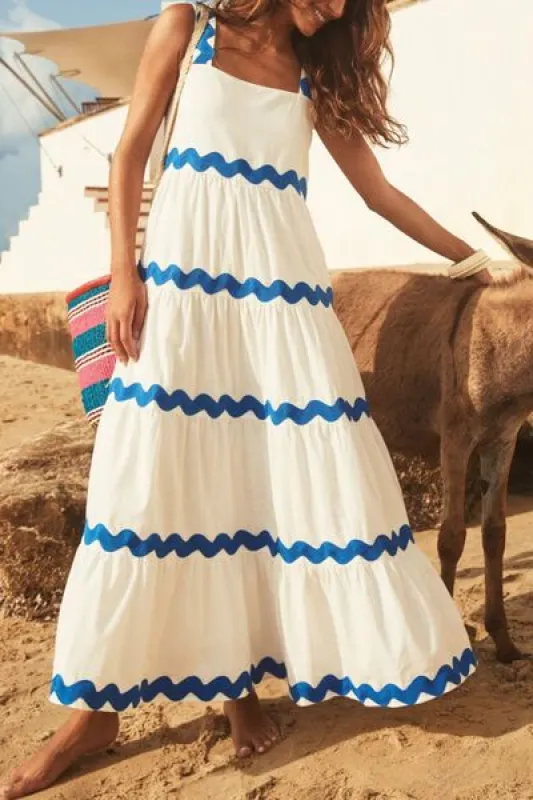 Contrast Trim Square Neck Wide Strap Maxi Dress sold by Charming Charlie