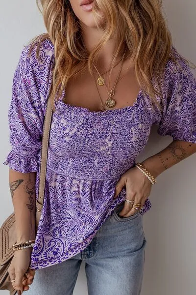 Printed Square Neck Half Sleeve Blouse sold by Charming Charlie