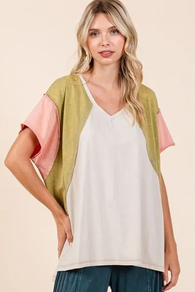 Mittoshop Color Block V-Neck Short Sleeve T-Shirt sold by Charming Charlie product image thumbnail 5