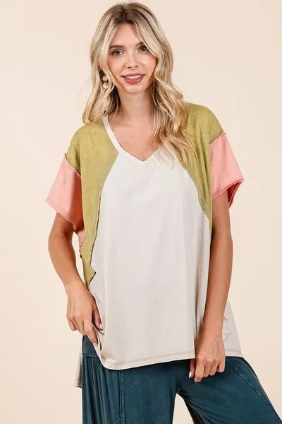 Mittoshop Color Block V-Neck Short Sleeve T-Shirt sold by Charming Charlie product image thumbnail 3