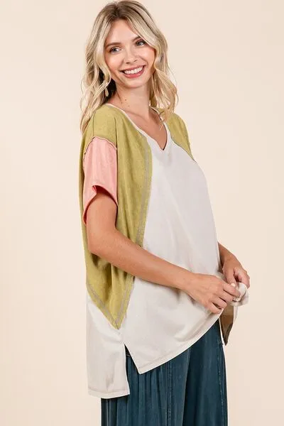 Mittoshop Color Block V-Neck Short Sleeve T-Shirt sold by Charming Charlie product image thumbnail 4