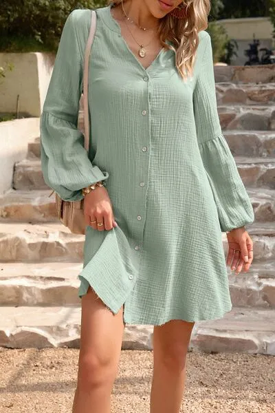 Devine Notched Balloon Sleeve Mini Dress sold by Charming Charlie