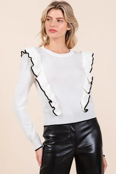 Mittoshop Contrast Trim Ruffled Round Neck Knit Top sold by Charming Charlie product image thumbnail 4