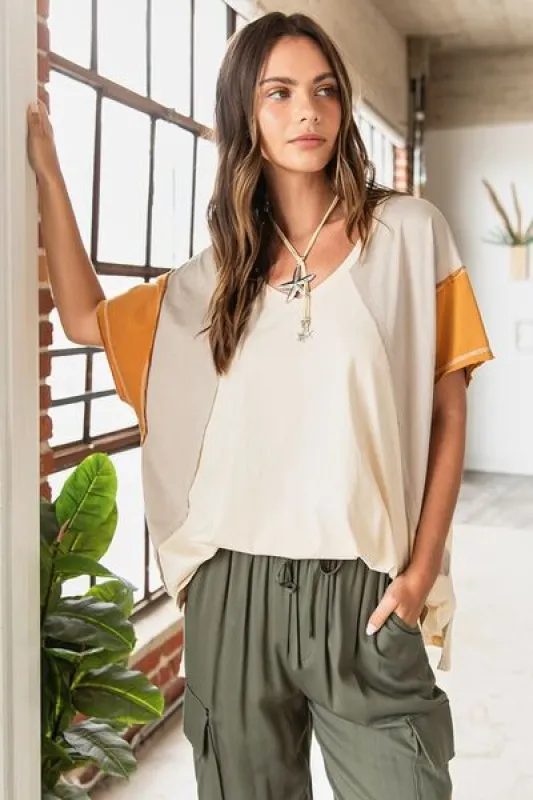 Mittoshop Color Block V-Neck Short Sleeve T-Shirt sold by Charming Charlie