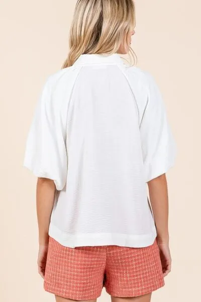 Mittoshop Airflow Short Bubble Sleeve Button Down Shirt sold by Charming Charlie product image thumbnail 3