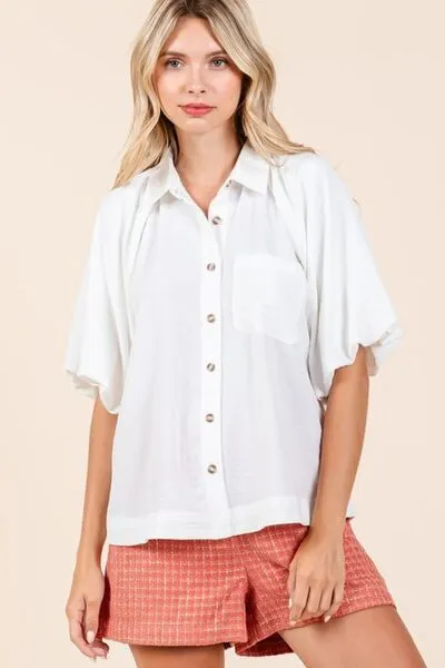 Mittoshop Airflow Short Bubble Sleeve Button Down Shirt sold by Charming Charlie