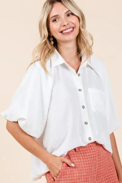 Mittoshop Airflow Short Bubble Sleeve Button Down Shirt sold by Charming Charlie product image thumbnail 4