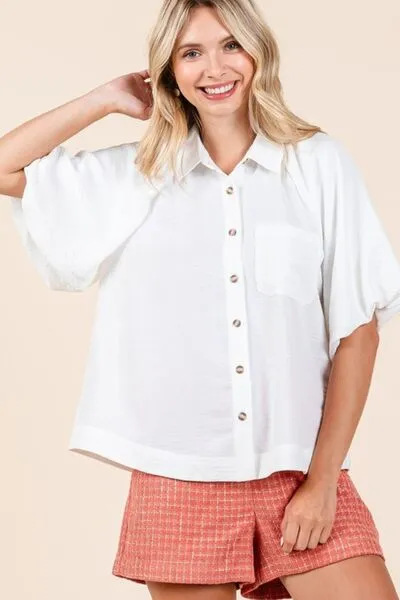 Mittoshop Airflow Short Bubble Sleeve Button Down Shirt sold by Charming Charlie product image thumbnail 2